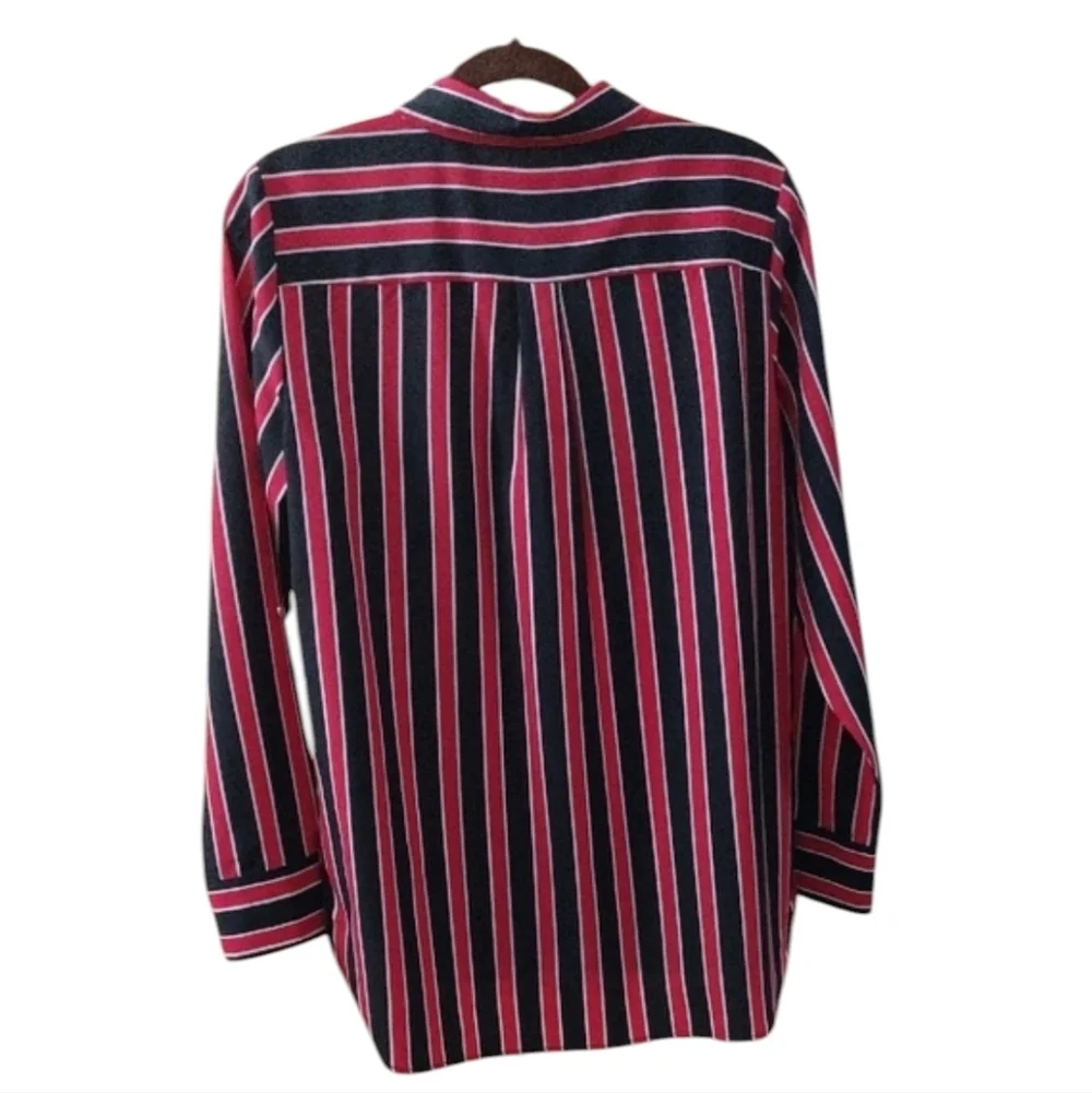 Tommy Hilfiger Cottagecore Navy and Red Striped Button Down Shirt Size M - Picture 3 of 4